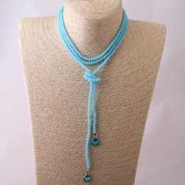 Chains Fashion Mini 4mm Light Blue Crystal Beads Statement Necklaces Glass Bead Neck Fish Scale Charm Drop Necklace