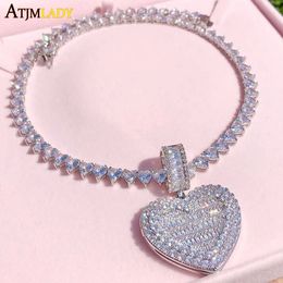 Pendant Necklaces Can Be Opened Heartshaped Po Necklace Iced Out Bling Hearts Chain Cubic Zirconia Charm Fashion Women Men Jewellery 230511