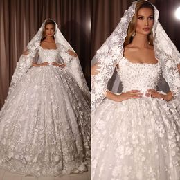 Perlen Elegantes Hochzeitskleid Spitze 3D-Applikationen Brautkleider Maßgeschneiderte ärmellose Perlen Robe de Mariee