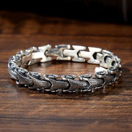 S925 Sterling Silver Dragon Bone Pattern Bracelet Men's Hip Hop Trendy Thickened Domineering Vintage Luxurious Jewellery Gift