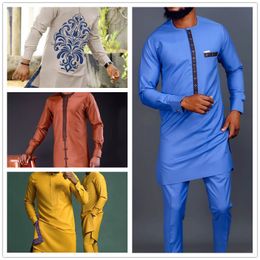 Men's Tracksuits Men's Suits Solid Colour Simple Shirts and Pants Two-piece Sets Outfit Fashion Casual Party Wedding African Man Clothing 230511