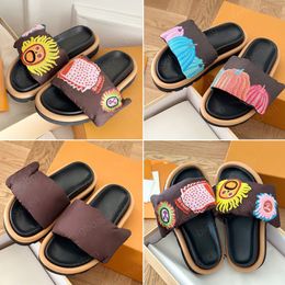 Luxury designer Slippers Women sandals summer fashion men's casual loafers POOL PILLOW COMFORT Sun Embroidery logo alphabet rubber flat Lazy beach shoes 35-45 box