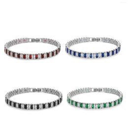Link Bracelets 5mm Bargutte Single Row Prong Crystal Tennis Bracelet For Women Ladies White Gold Plated Red Blue Adjustable Jewellery