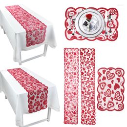 Table Cloth Valentine's Day Red Love Heart-shape Tablecloth Runner Home Placemats Wedding Party Birthday Decorations Supplies