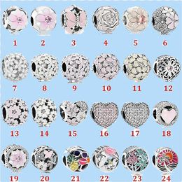 925 silver beads charms fit pandora charm Pink Series Magnolia Love Heart String Pendant Beads Love Heart Blue