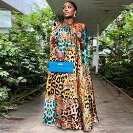 Casual Dresses African Fashion Women Maxi Dress 2023 Leopard Printed Batwing Sleeve Long Loose Robe