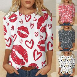 Women's T Shirts Short Sleeve Valentine's Day Lip Printed Long Top Y2k Streetwear Plus Size Woman Clothing Harajuku Women Blouses And