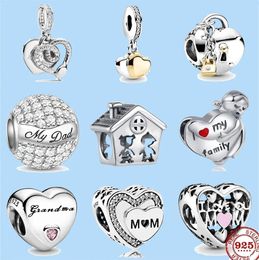 925 silver beads charms fit pandora charm i love my family mom grandma lock heart diy