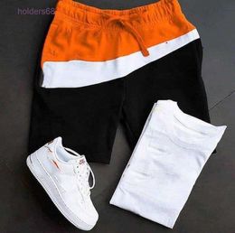 Baumwoll-Herren-Shorts, Trainingsanzug, bedruckt, Spleißen, lässige Sporthose, lockerer Straßen-Freizeit-Mode-Stil, nur Hose und T-Shirt ohne Schuhe