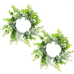 Decorative Flowers 2 Pcs Christmas Table Centerpieces Candles Wreaths Green Leaf Rings Eucalyptus Wreath