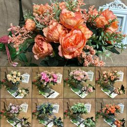 Decorative Flowers & Wreaths 5 Heads Artificial Fake Peony Silk Bridal Hydrangea Home Wedding Garden Decor1