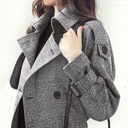 Women's Trench Coats Casaco Feminino 2023 Autumn Winter Plaid Wool Coat Women Plus Size Long Female Robe Outerwear Manteau Femme XQ094