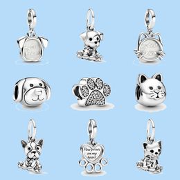 925 sterling silver charms for pandora Jewellery beads Dog Puppy Cat Paw Pendant Charms Bead Pendant
