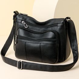 Evening Bags Multi Pocket Women's Shoulder Bag Black Washable Leather Middle-age Ladies Square Crossbody Female Medium Shopper Handbags