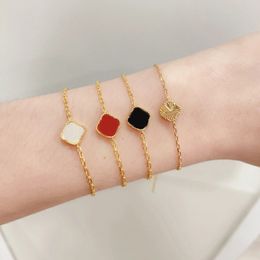 VAN designer clover single flower bracelet 18K gold onyx shell mother of pearl bracelet Mother's Day jewelry woman's gift High quality No fading No allergies
