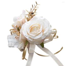 Decorative Flowers Rose Wrist Corsage Hand Blossom Girls Wristlet Dress Decor For Wedding Accessories