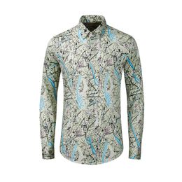 New Arrival Autumn Winter Men's Map Digital Slim Print Long Sleeve Shirt Comfortable Cotton Camouflage Pattern Size M-2XL3XL4XL