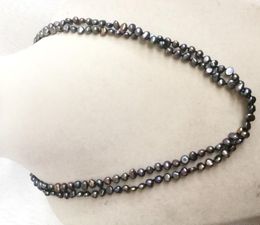 Chains 60cm 24'' Women Jewellery 2 Strands Necklace 7mm Black Colours Baroque Flat Pearl Handmade Real Cultured Freshwater Gift