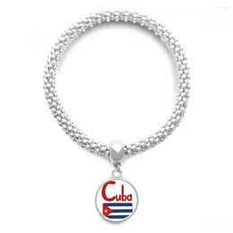 Link Bracelets Cuba National Flag Red Blue Pattern Sliver Bracelet Pendant Jewelry Chain Adjustable Bangle