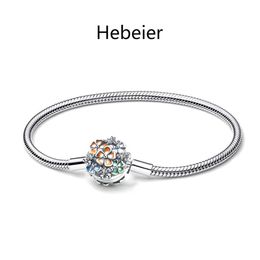 Hebeier New Enameled Daisy S925 Sterling Silver Snake Bone Bracelet Suitable For Charm Bead Pendant Diy Fine Jewelry Gift