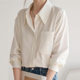 Women's Blouses Spring Autumn White Cotton Shirts Woman Long Sleeve Ladies Blouse With Pocket Office Lady Tops Shirt Women Clothing Blusas