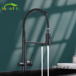 Kitchen Faucets Black or Chrome Purified Faucet Deck Mount Cold Mixer Crane Tap Rotation Spray Stream Mode Philtre Drink Water 230510