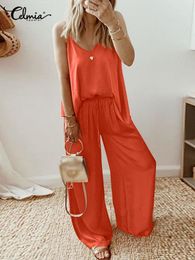 Women's Two Piece Pants Celmia Women Summer Matching Sets Casual 2 Piece Pant Suits Spaghetti Strap Camisole Tops Wide Leg Elastic Waist Long Trousers 230511