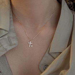 Pendant Necklaces Fashion Clear Zircon Double Cross Charm Necklace For Women Statement Party Wedding Jewelry DZ456