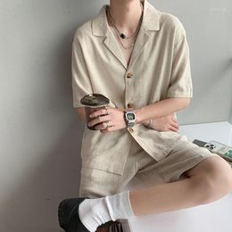Men's Tracksuits 8XL-M Large Size Summer Men's Linen Suit Breathable Comfortable Chinese Style Short Sleeve Lapel Shirt And Pants Men