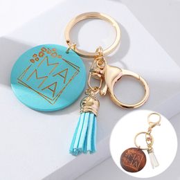 Wood Round Pendant MAMA Letter Tassle Keychains Keyring Mother's Day Mom Bags Purses Decor Key Chain Jewellery Gift