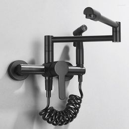 Kitchen Faucets MaBlack & Brushed Nickel Wall Mounted Sink Faucet Double Points Rotate Folding Water Mixer Taps With Hand Sprayer
