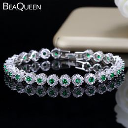 Chain BeaQueen Trendy Green and White Cubic Zirconia Stone Silver Colour Tennis Bracelets Dress Jewellery Accessories Gift for Women B100 230511