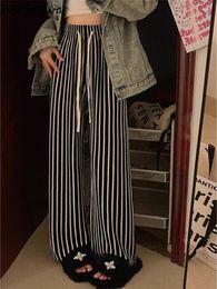 Women's Pants Fashion Y2k Wide Leg For Women 2023 Bottoms High Waist Straighr Trousers Summer Casual Striped Korean Pantalon Femme