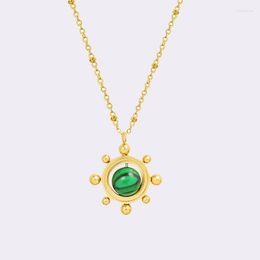 Pendant Necklaces 2023 Vintage Gold Plated Stainless Steel Round Green Bead Rotatable Wheel Necklace For Women Girl Collar Jewellery Gift