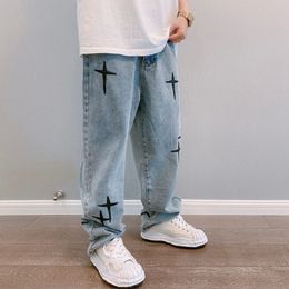 Mens Jeans Embroidered Men Straight Loose Wideleg Pants Spring and Autumn Korean Fashion High Street Hip Hop Style Male Trousers 230511