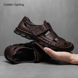 Sandals Golden Sapling Fashion Men Breathable Leather Summer Casual Shoes Classics Mens Sandal Leisure Flats Retro Beach Shoe 230510