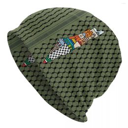 Berets Palestinian Map Kufiya Hatta Pattern Bonnet Hat Knitting Hats Unisex Adult Palestine Keffiyeh Winter Warm Skullies Beanies Cap