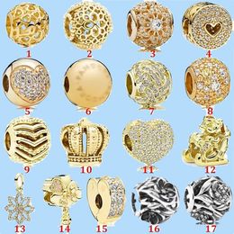 925 silver beads charms fit pandora charm Golden Shiny Love Heart Clip String Pendant