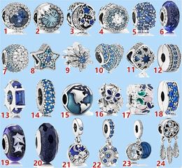 925 silver beads charms fit pandora charm Blue Star Charm Style Charm Beads Love Heart Blue