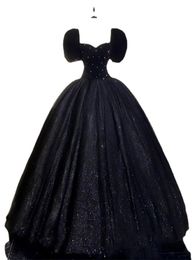 Quinceanera Dresses Princess Black Puff Sleeve Crystal Ball Gown Sequined Sweetheart Lace-up with Plus Size Sweet 16 Debutante Party Birthday Vestidos De 15 Anos 112