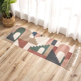 Carpets Home boho decor Plant patern tassel Bohemia Handmade cotton Macrame Anti-slip woven mat bedroom doormat floor bath rug carpet 230511