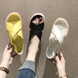 Sandals Two-Way 2023 Flat Cross Internet Celebrity Student Soft Bottom Beef Tendon Non-Slip Pregnant Women&#39;s Shoes