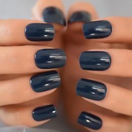 False Nails Short Artificial Fake Stick On With Glue Back Dark Blue Suppliers For Professionals Manciure Nail Art Shop