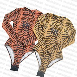 Leopard Print Swimwear Women One Piece Swimsuit Long Sleeve Bathing Suit Summer Beachwear with Padded