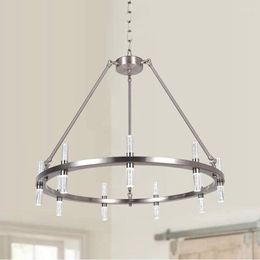 Pendant Lamps Nickel Chandelier Modern Farmhouse Chandeliers LED D29.52" Acrylic Shade 18 Lights Round Dining Room Lighting Fixture