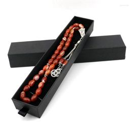 Link Bracelets Natural Agate 33 Beads Red Islamic Tasbih Creative Bracelet Muslim Accessories Tesbih Liusu Men's Jewelry Misbah Gift Box