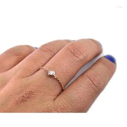 Cluster Rings Size #5-8 Delicate Single Stone Cubic Zirconia Thin Chain Design Simple Bezel Cz Dainty Stunning Girl Women 925 Silver