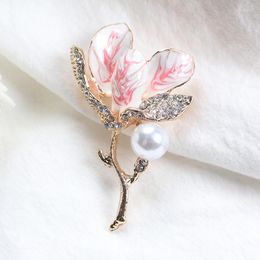 Brooches Fashion Ladies Floral Pink Purple Tulip Enamel Brooch Turnover Scarf Decoration Jewellery Costume Accessories
