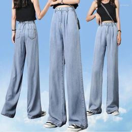 Women's Jeans Ice Silk Wide Leg Women's Summer Thin Section 2023 Elastic Waist High Drape Loose Straight Mopping Women Pants