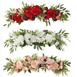 Decorative Flowers Wreaths 65cm Wedding Arch White Rose Floral Swag for Lintel Artificia Centrepieces Door Window Home Decoration 230510